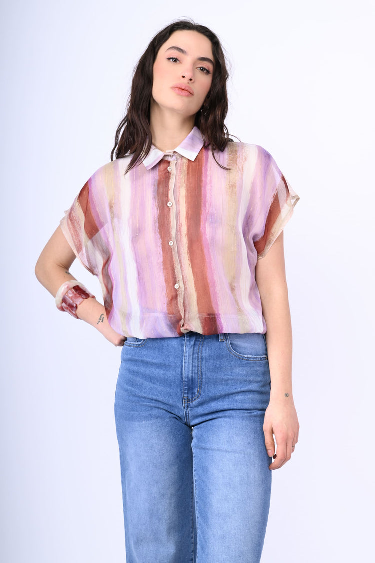 Lurex striped cropped shirt