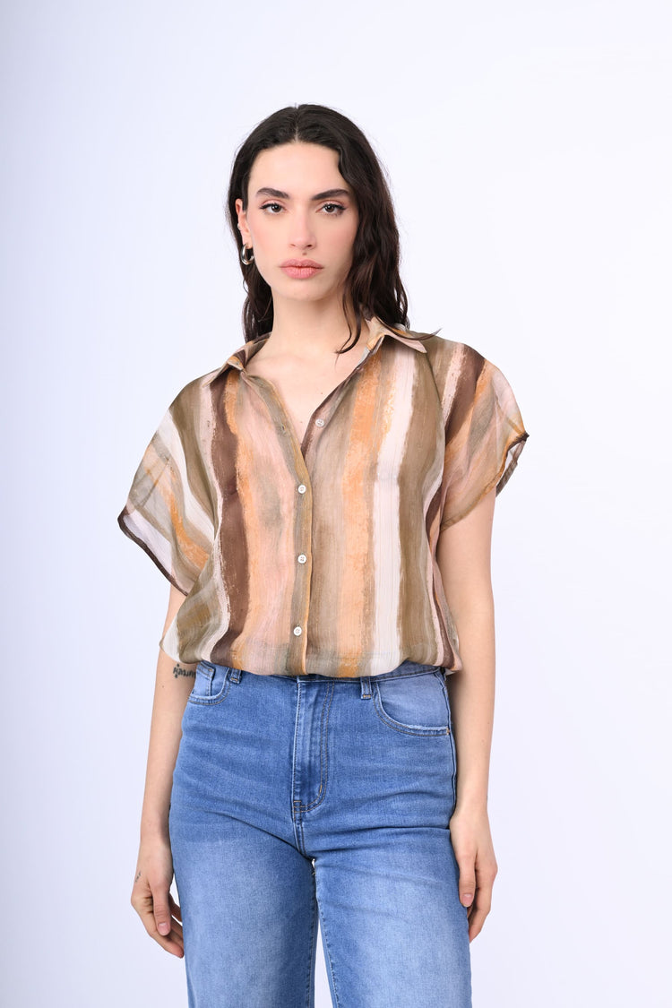 Lurex striped cropped shirt