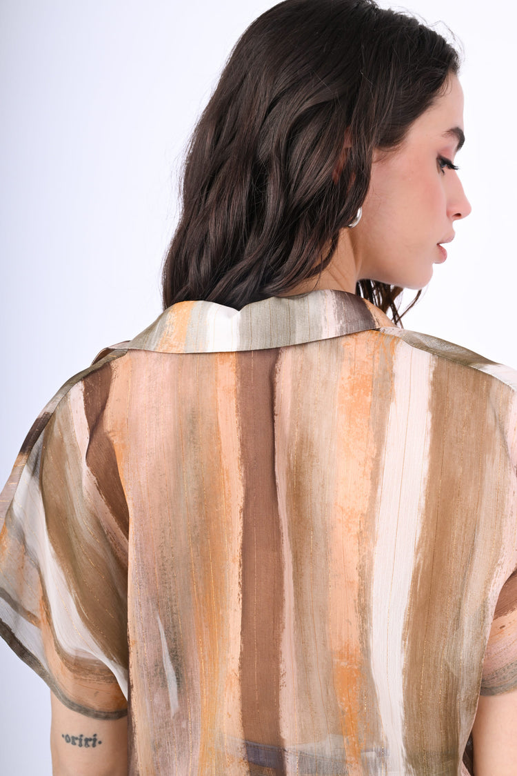 Lurex striped cropped shirt