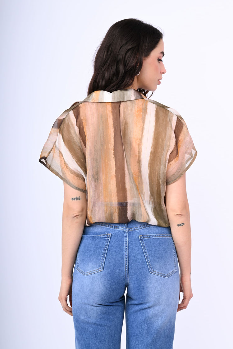 Lurex striped cropped shirt