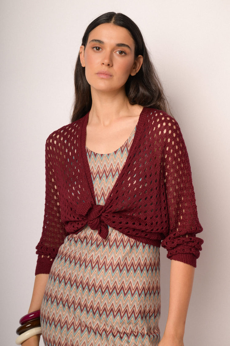 Burgundy openwork cardigan