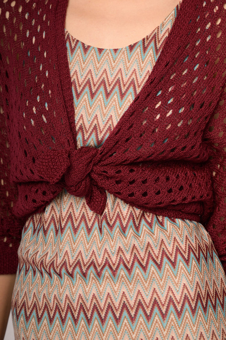 Burgundy openwork cardigan