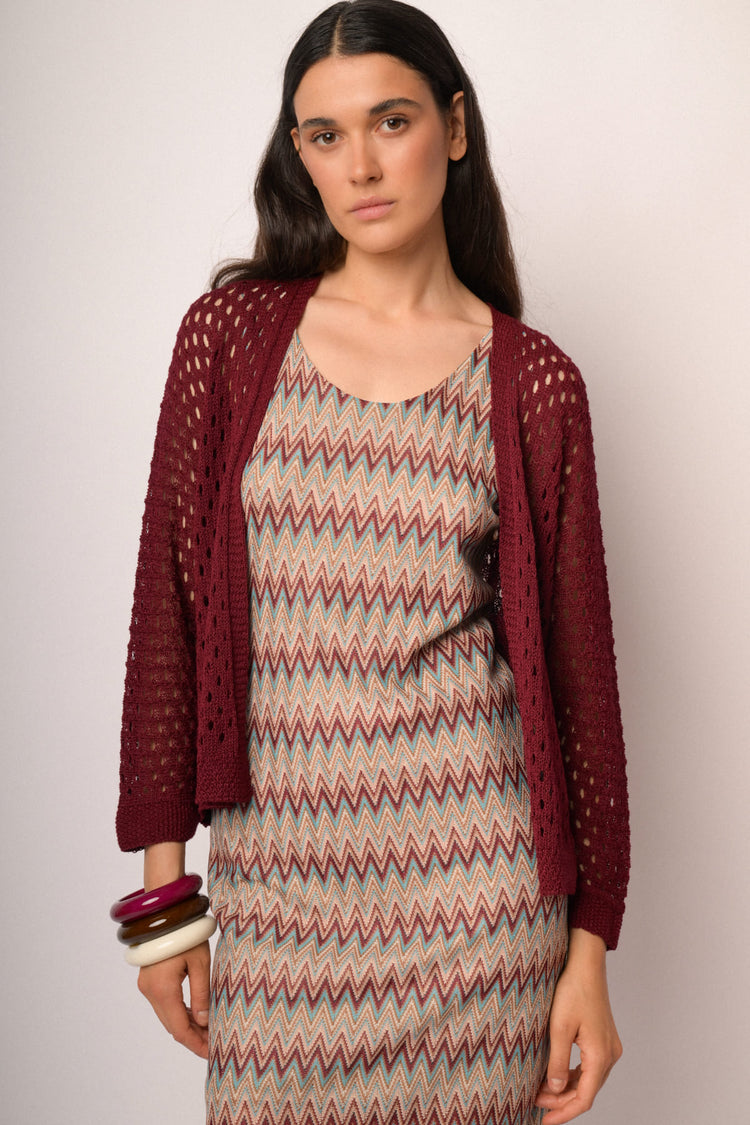 Burgundy openwork cardigan