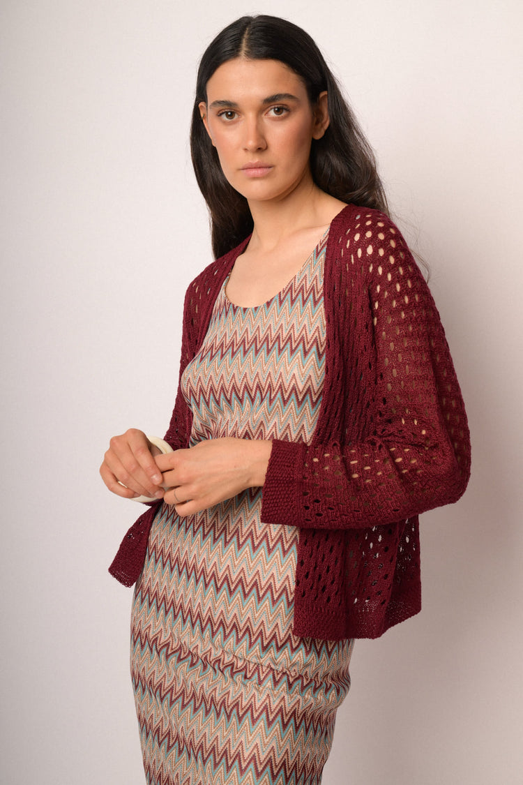 Burgundy openwork cardigan