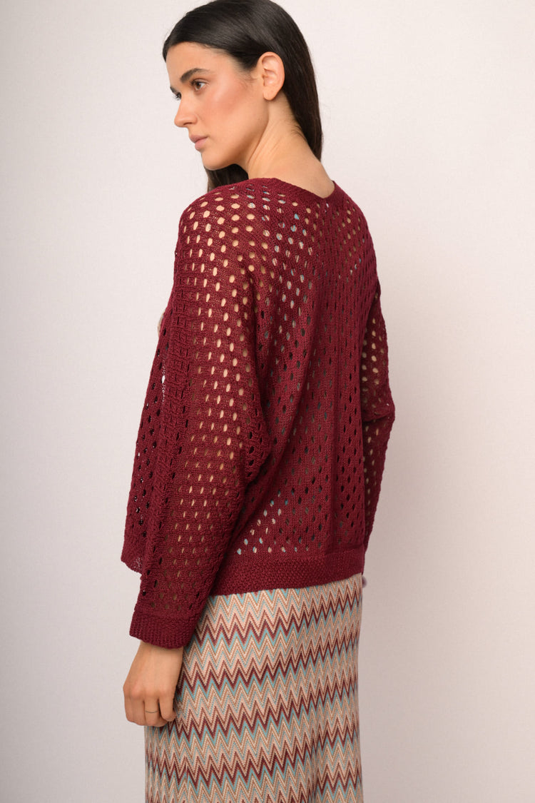 Burgundy openwork cardigan