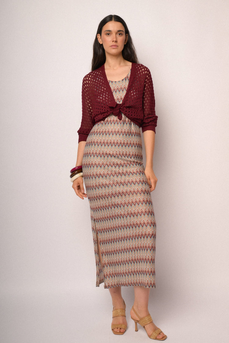 Burgundy openwork cardigan
