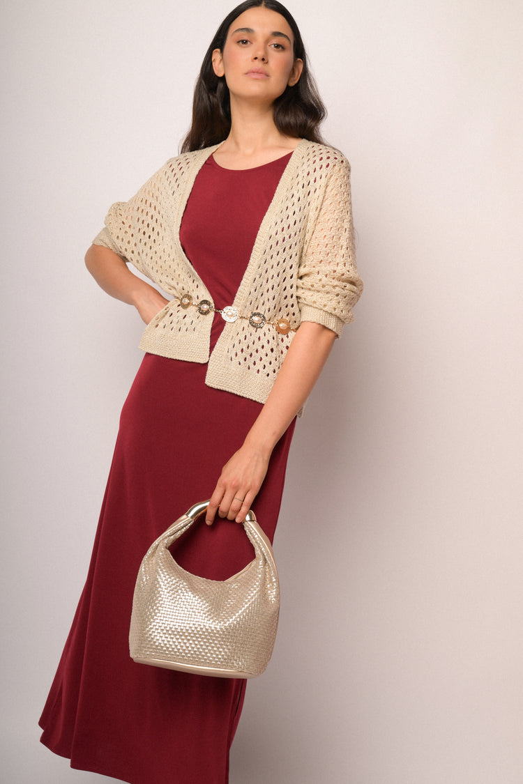 Beige openwork cardigan with lurex