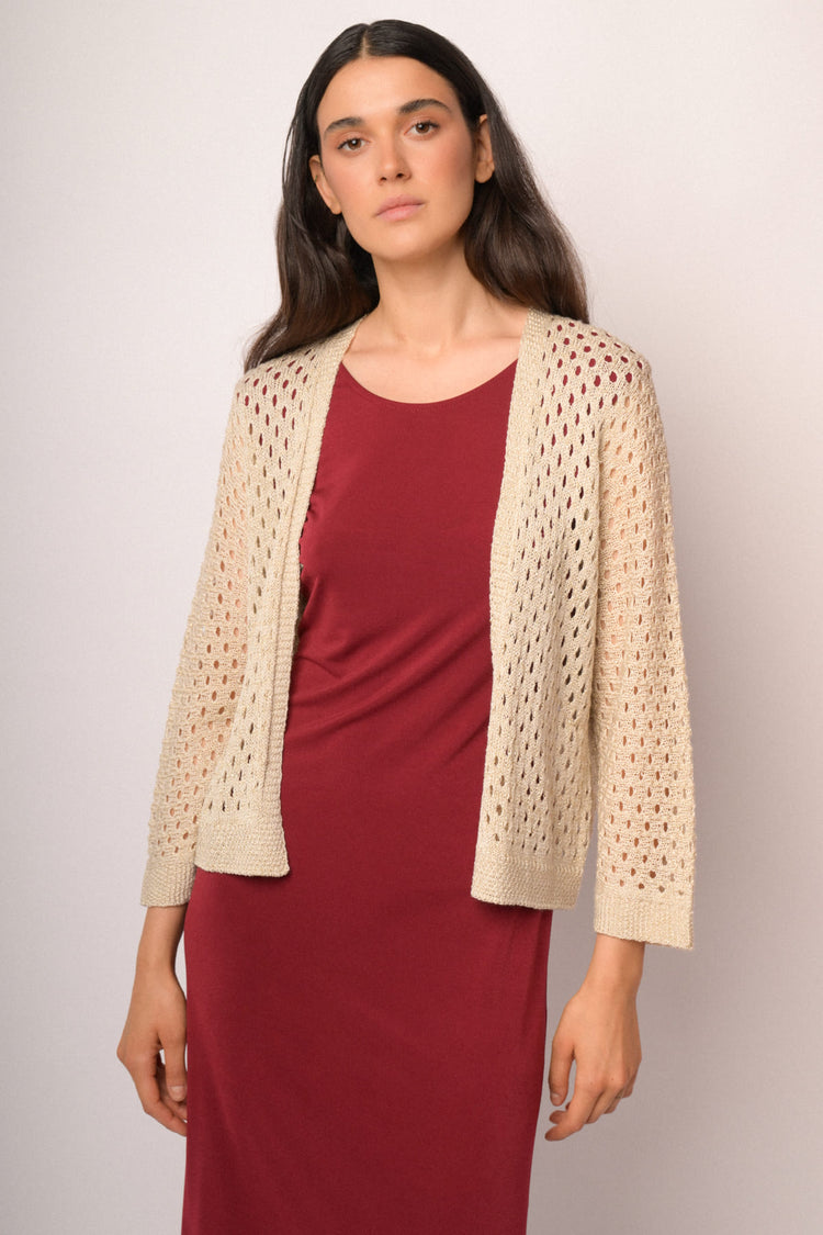 Beige openwork cardigan with lurex