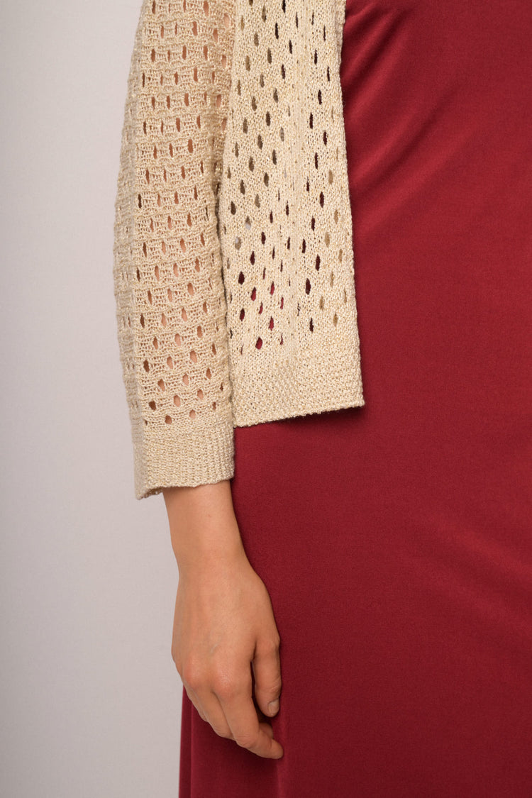 Beige openwork cardigan with lurex