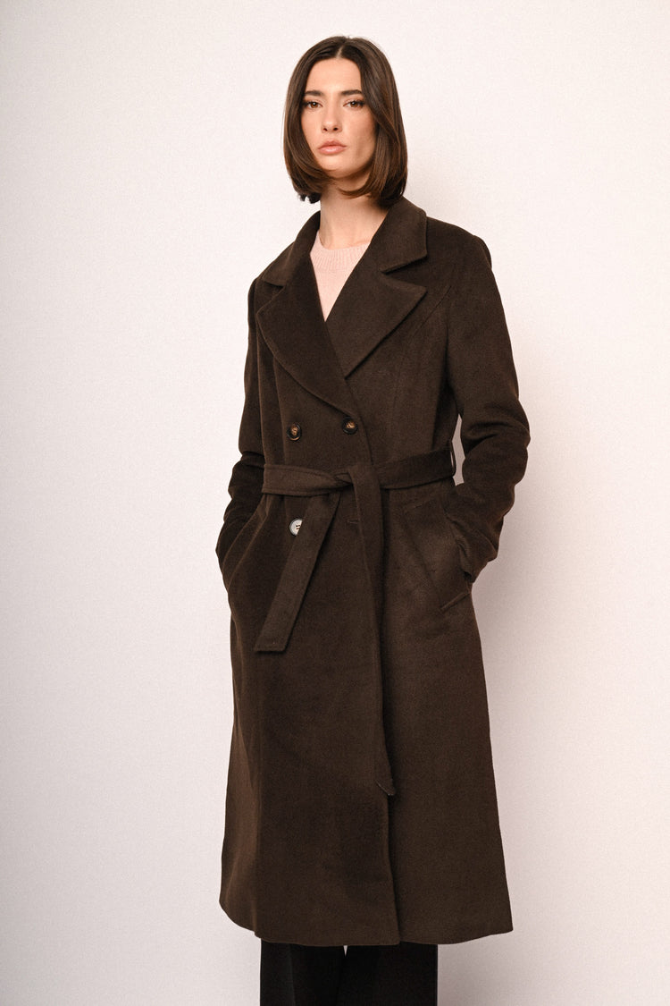 Belted double-breasted long coat