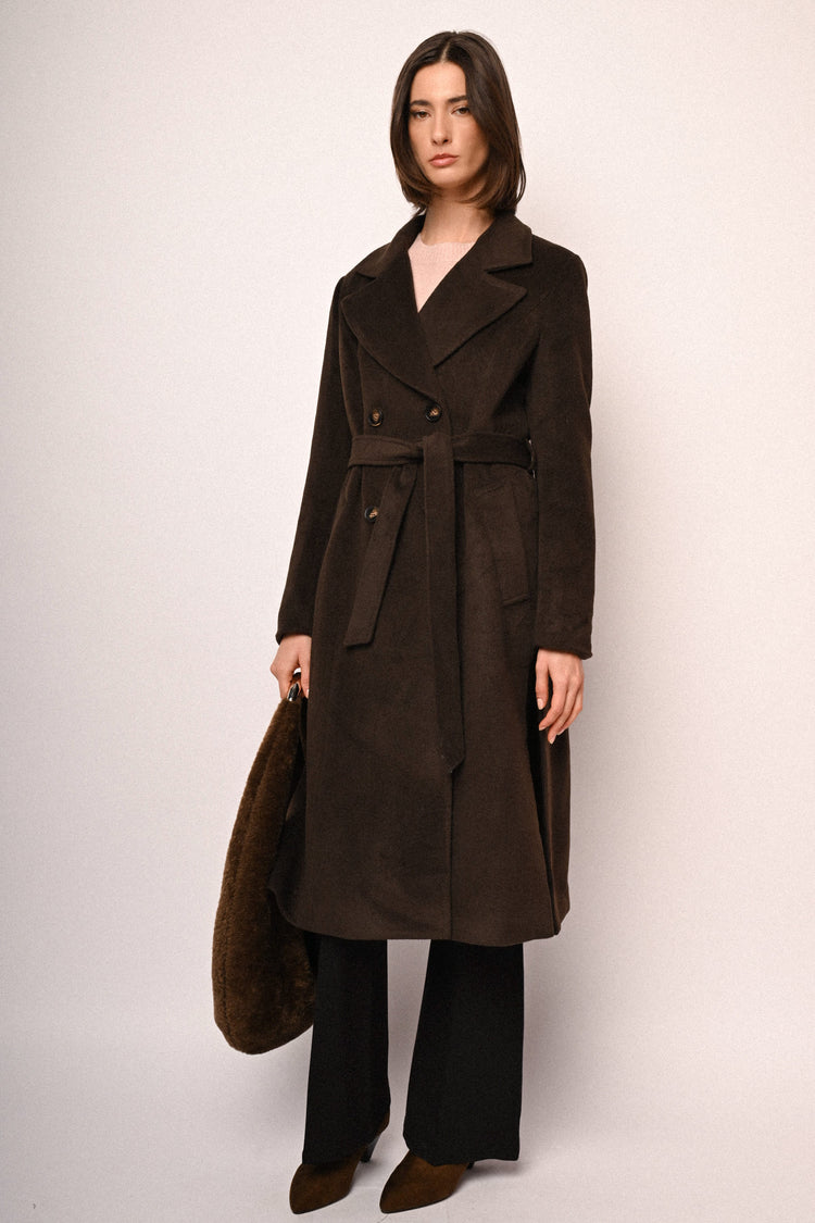 Belted double-breasted long coat