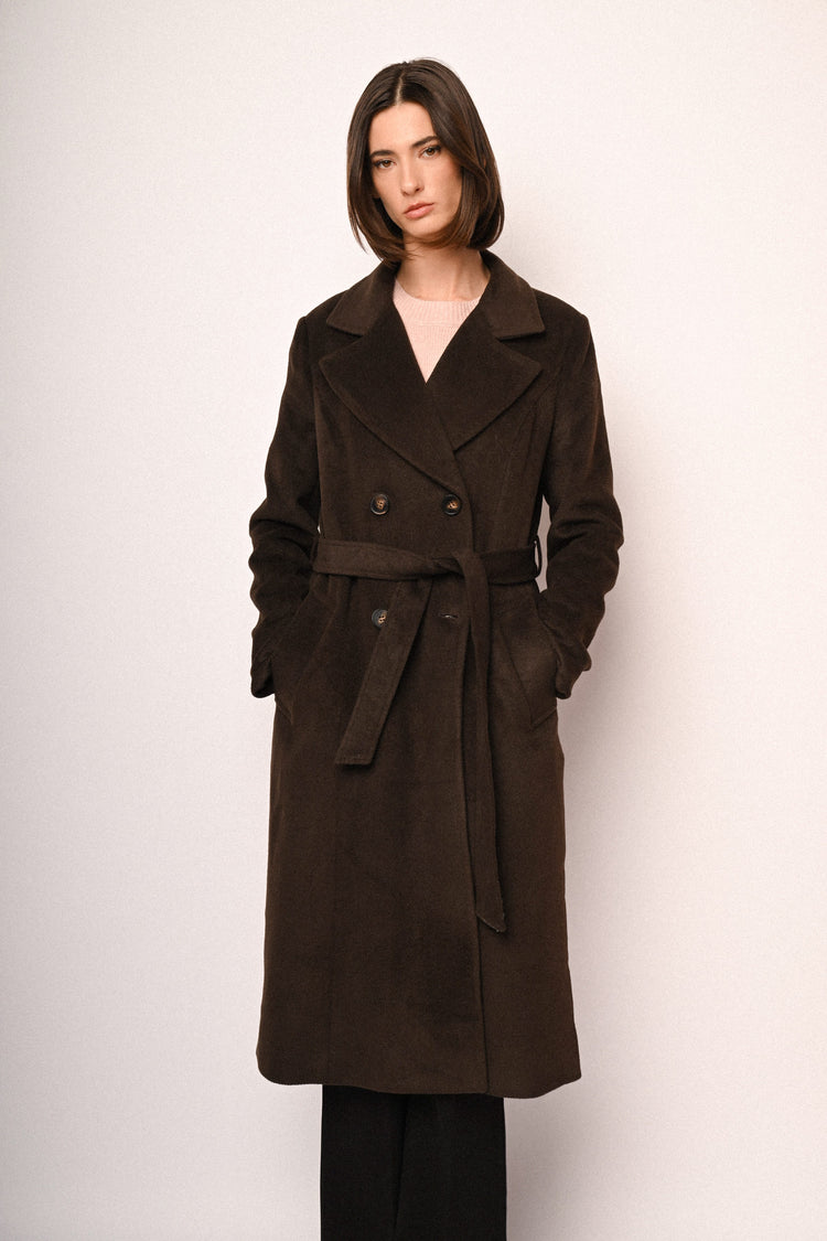 Belted double-breasted long coat