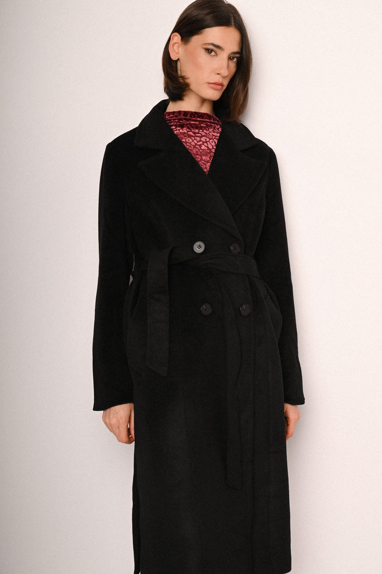 Belted double-breasted long coat