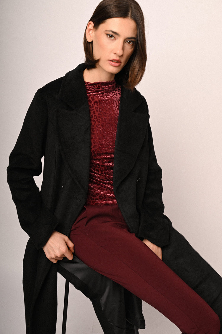 Belted double-breasted long coat