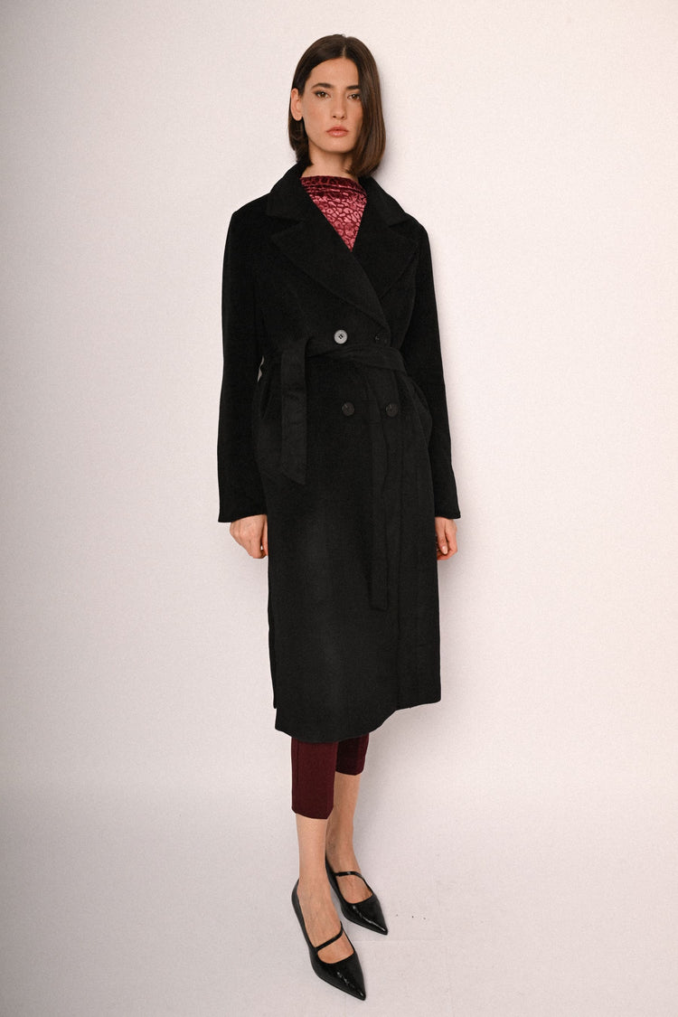 Belted double-breasted long coat