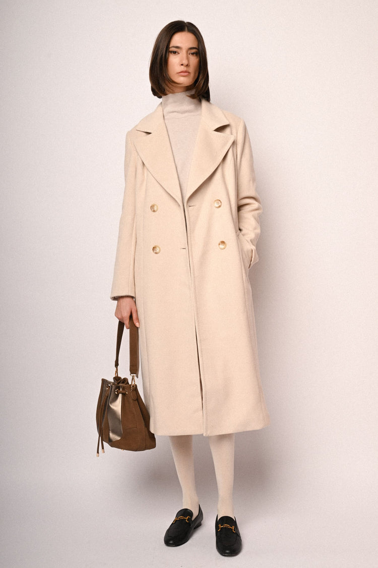 Belted double-breasted long coat