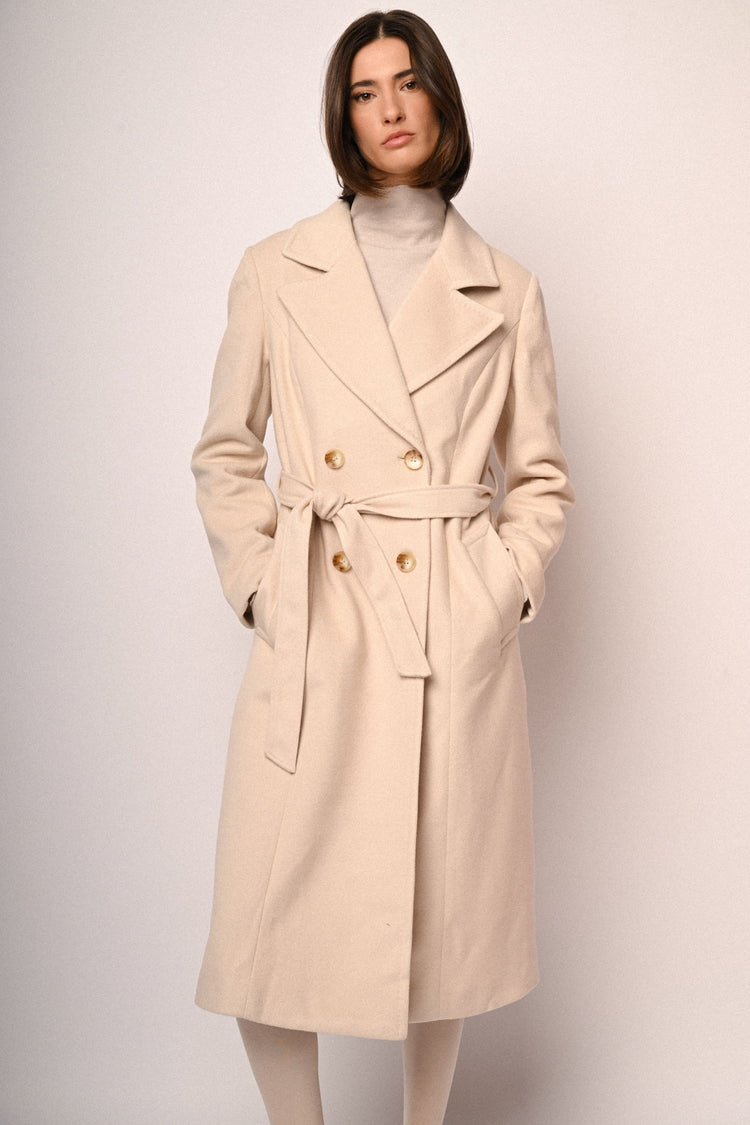 Belted double-breasted long coat