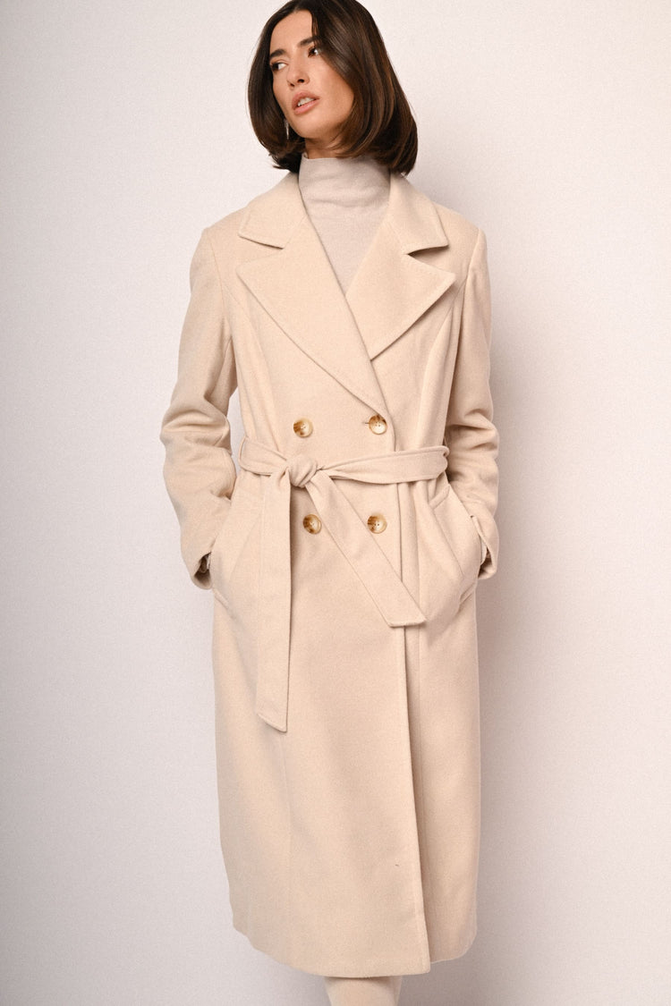 Belted double-breasted long coat