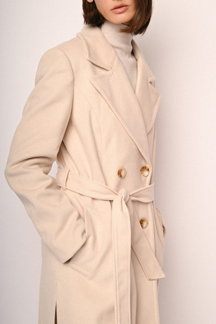 Belted double-breasted long coat