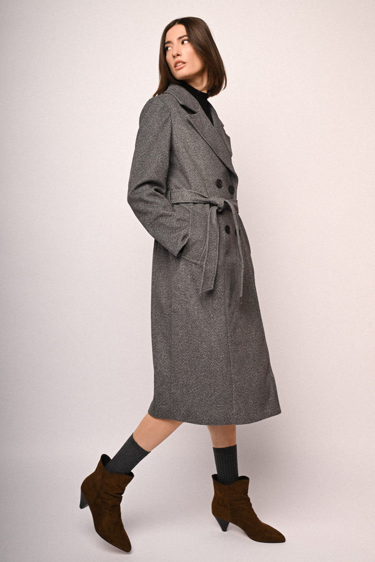 Belted double-breasted long coat