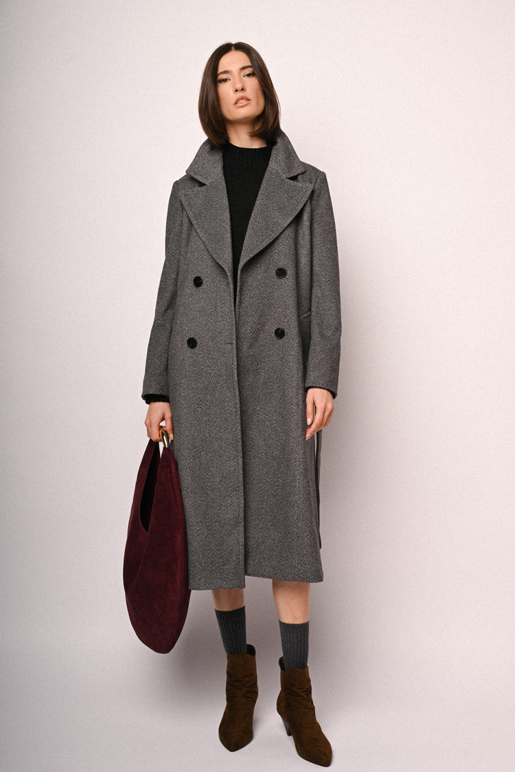 Belted double-breasted long coat
