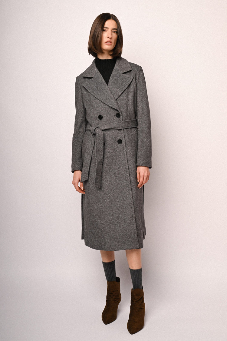 Belted double-breasted long coat