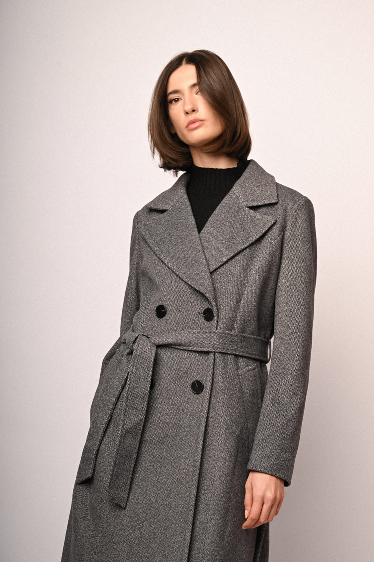 Belted double-breasted long coat