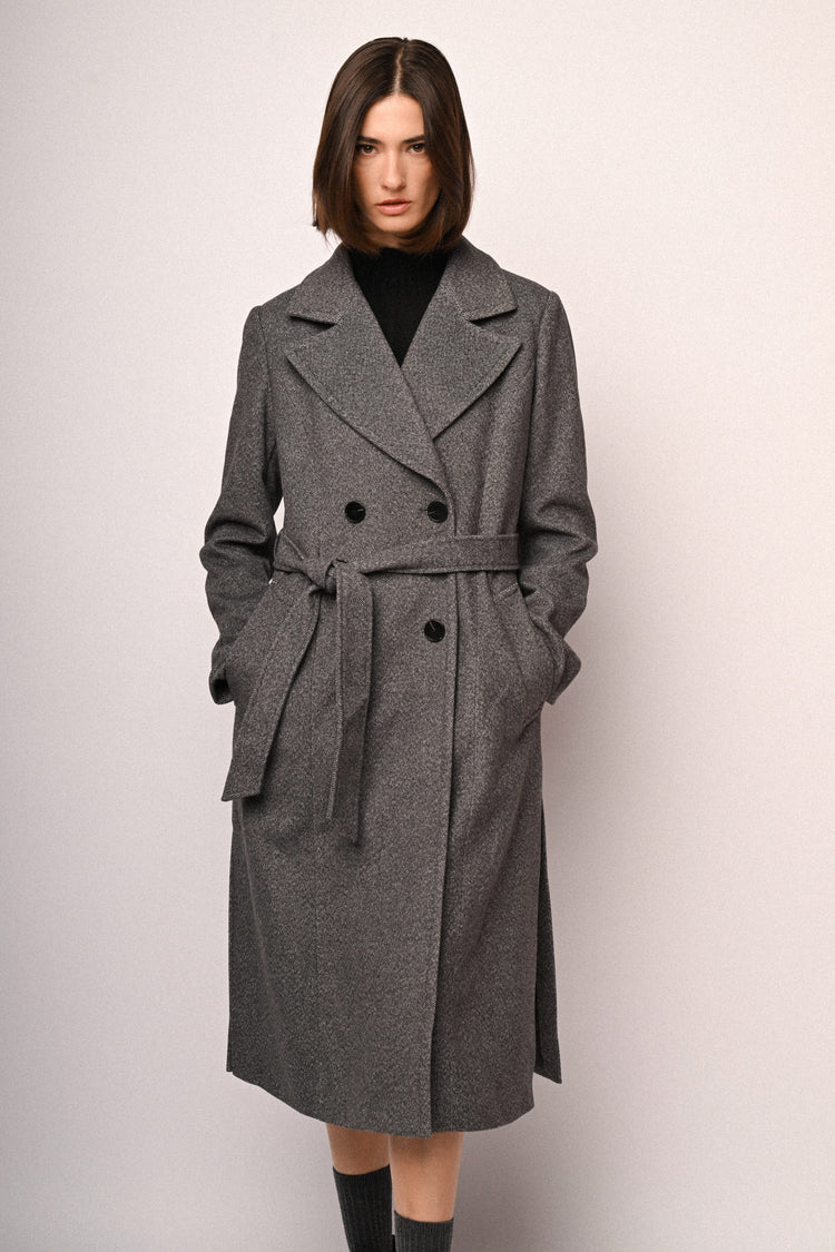 Belted double-breasted long coat