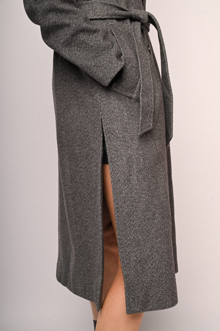 Belted double-breasted long coat