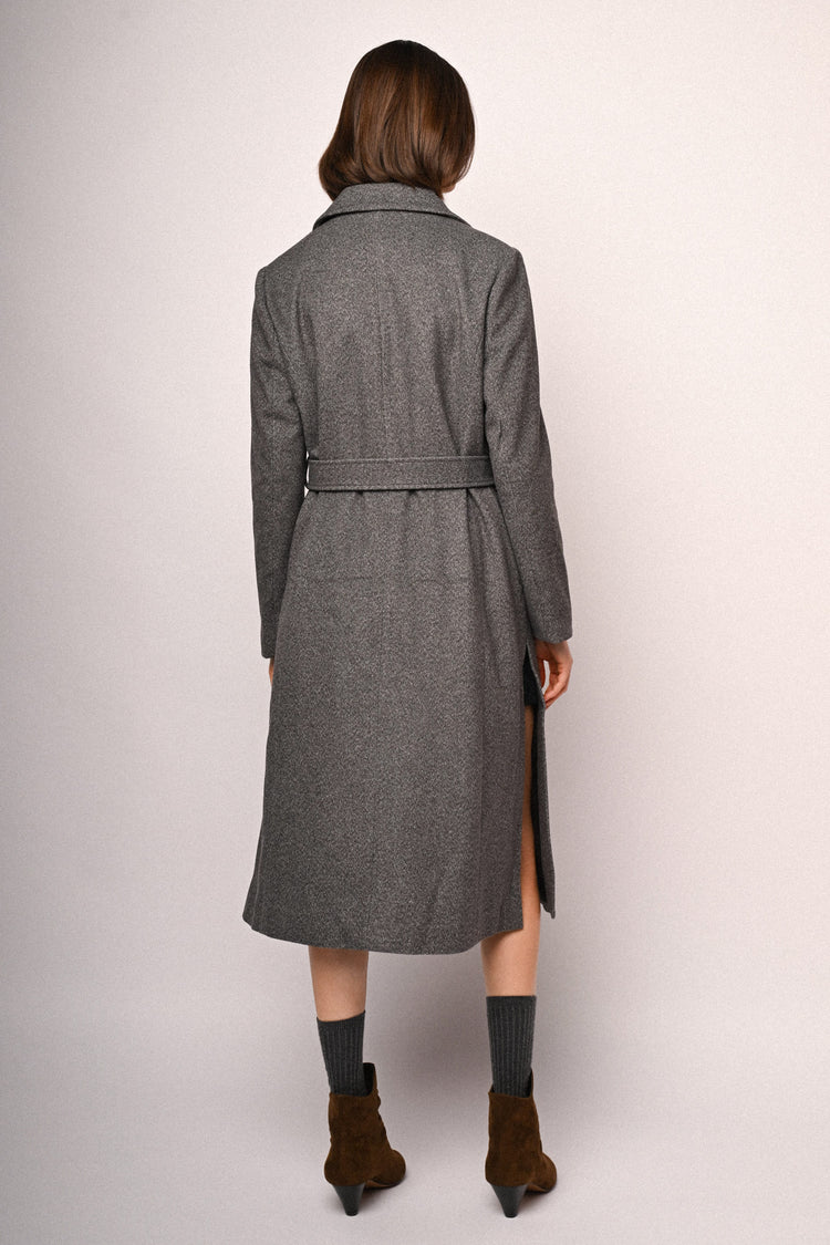 Belted double-breasted long coat