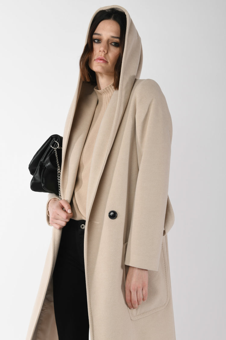 Belted and hooded coat