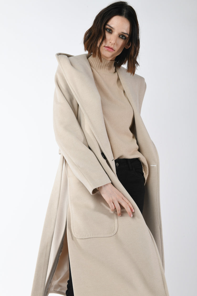 Belted and hooded coat