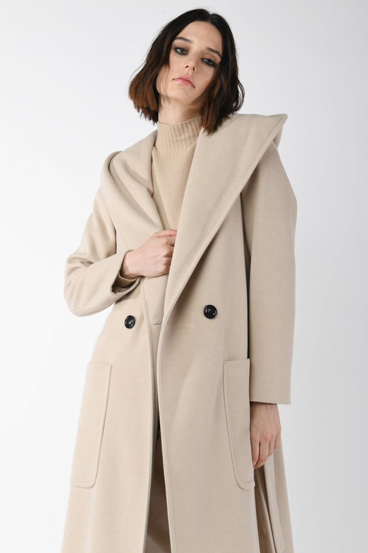Belted and hooded coat