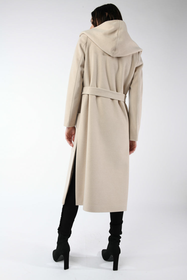 Belted and hooded coat