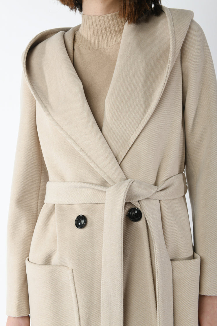 Belted and hooded coat