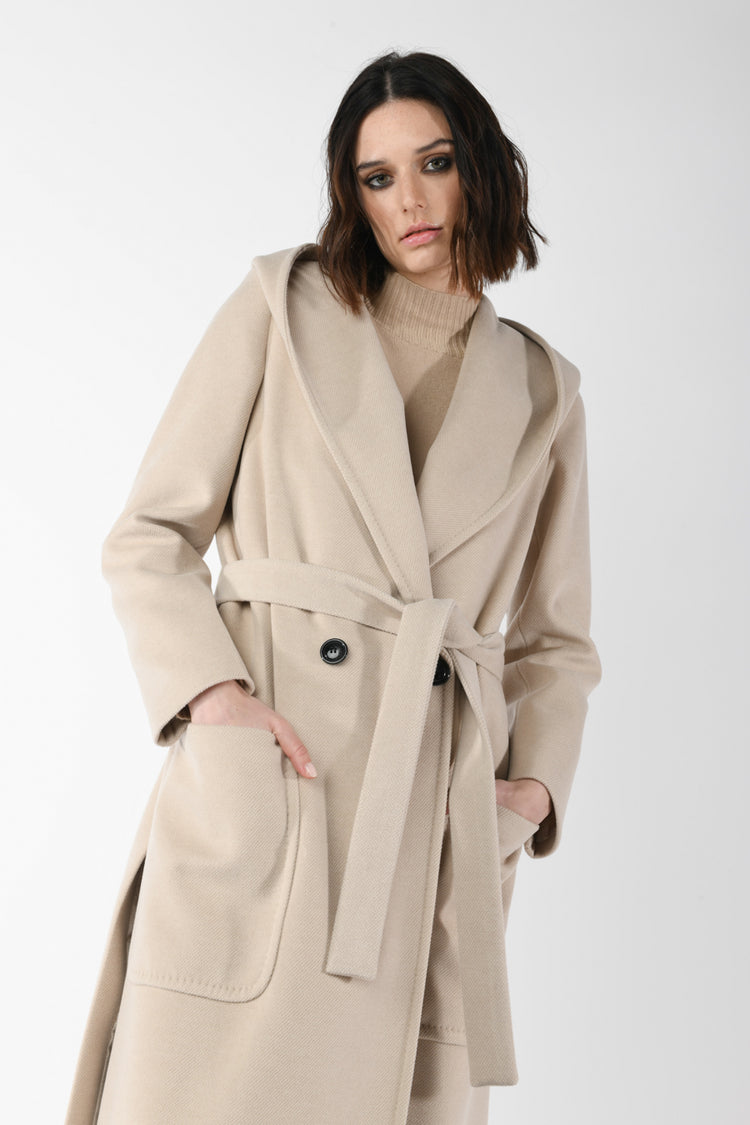 Belted and hooded coat