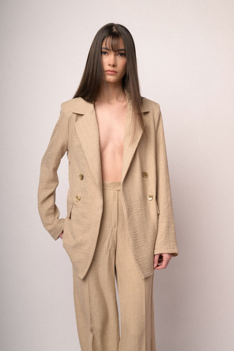 Beige double-breasted loose-fit blazer