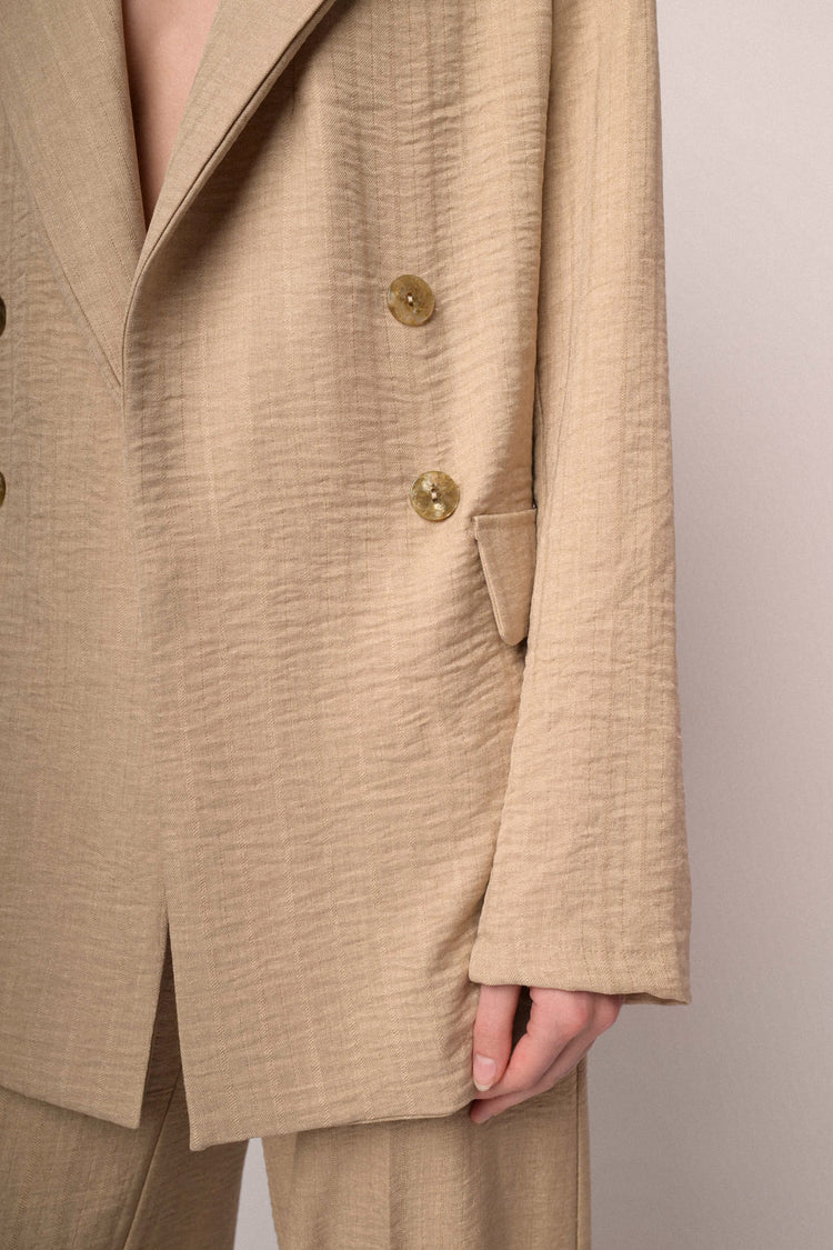 Beige double-breasted loose-fit blazer