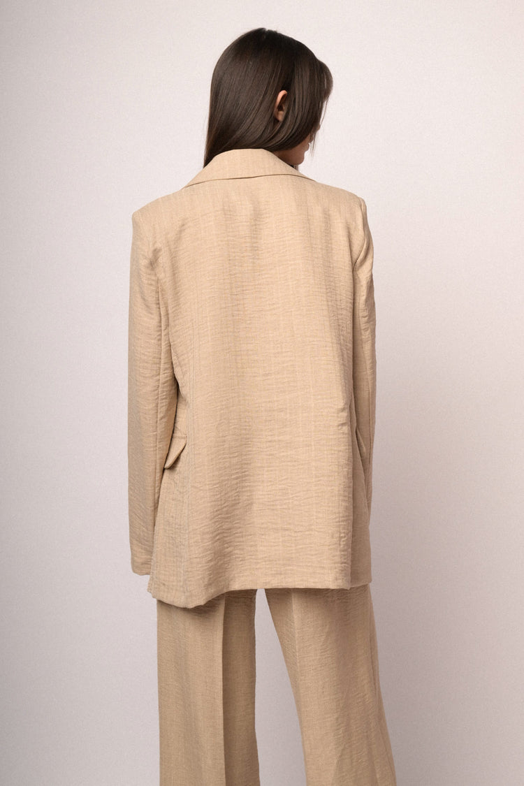 Beige double-breasted loose-fit blazer
