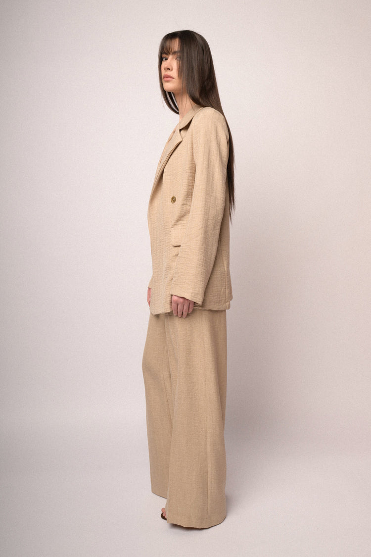 Beige double-breasted loose-fit blazer