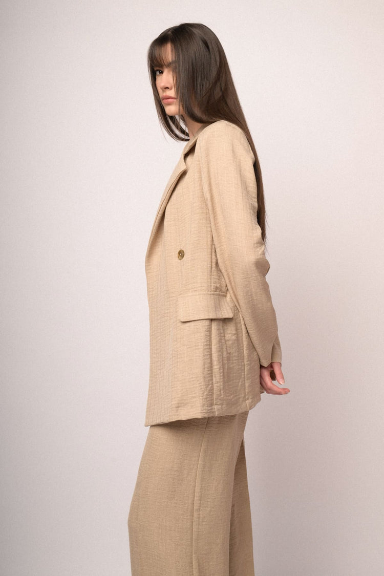 Beige double-breasted loose-fit blazer