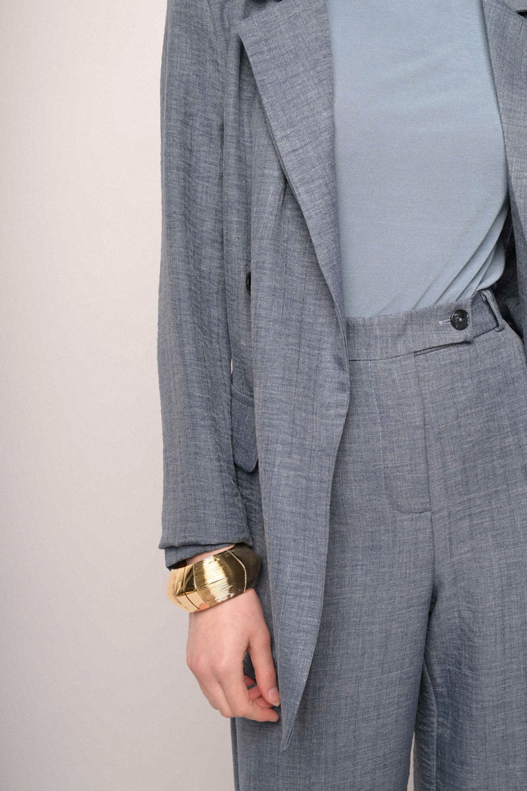 Denim blue double-breasted loose-fit blazer