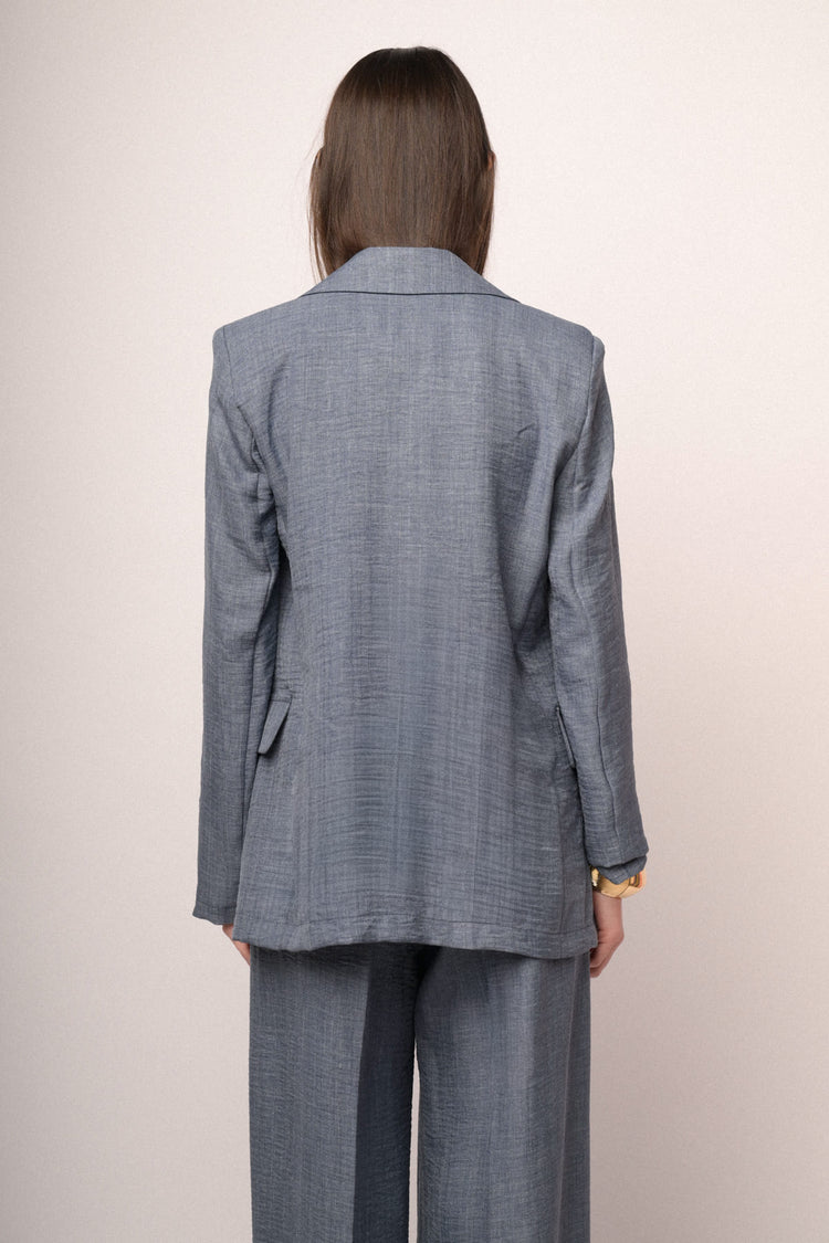 Denim blue double-breasted loose-fit blazer