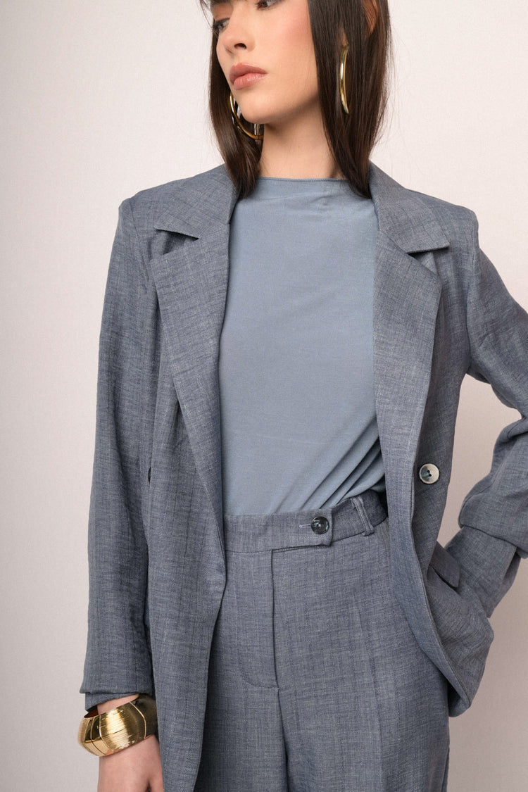 Denim blue double-breasted loose-fit blazer