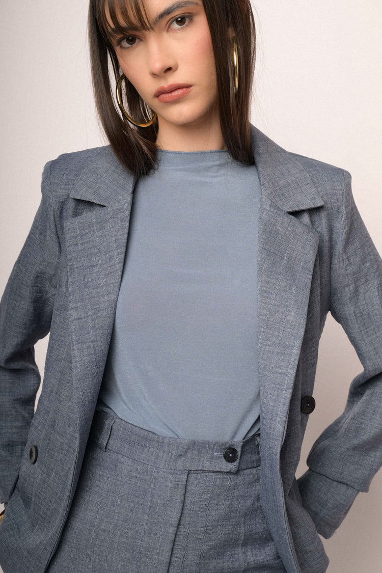 Denim blue double-breasted loose-fit blazer