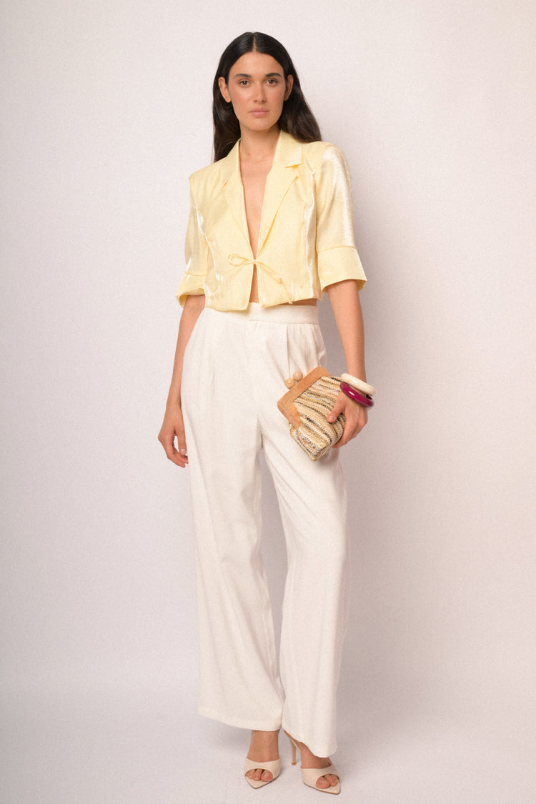 Yellow bolero with lapels and tie