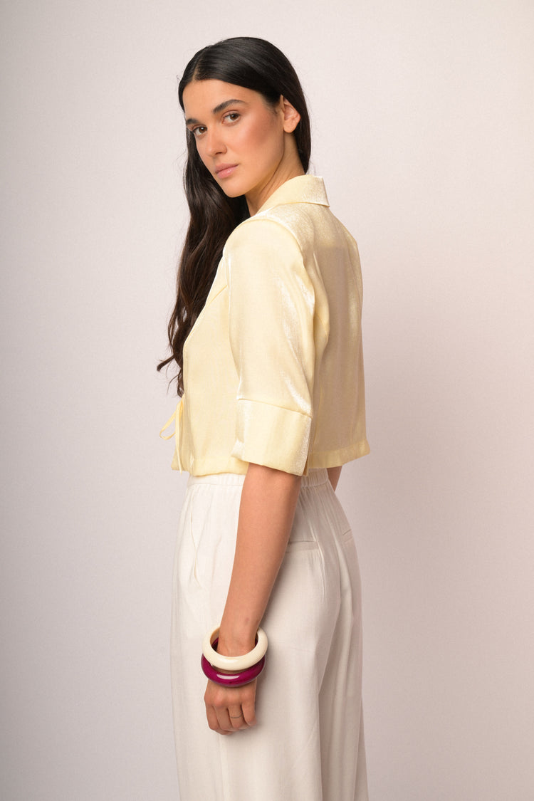 Yellow bolero with lapels and tie