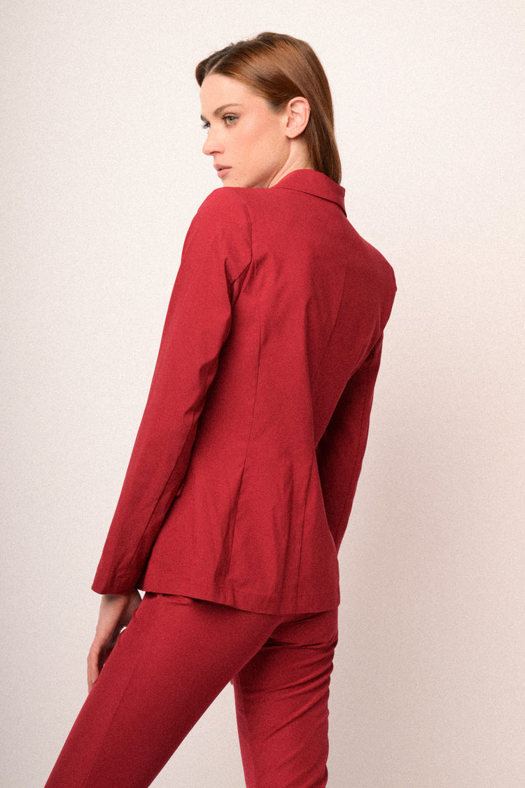 Red viscose-blend single-breasted blazer