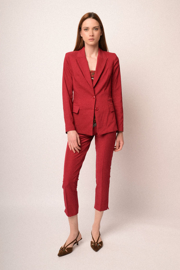 Red viscose-blend single-breasted blazer