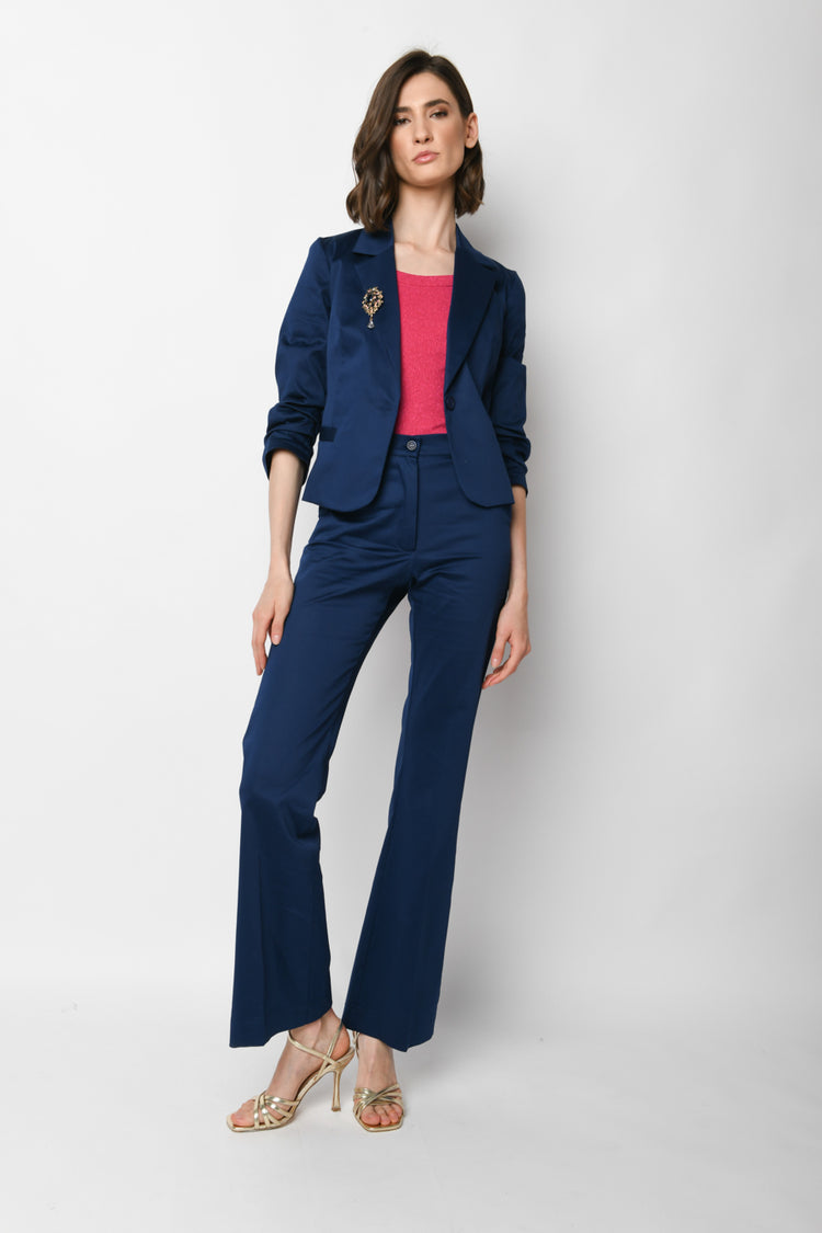 Stretch cotton flared trousers